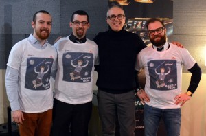 Premiazione della Super Tappa di selezione per il Campionato Italiano Baristi (da sinistra a destra): Christian Orsini, Cristian Gabrielli (1° classificato), Alberto Cocci di DM Italia, Andrea Faggiana (2° classificato)